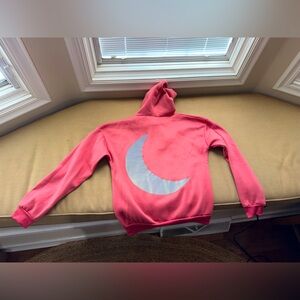 Red Hoodie with Reflective Moon Design